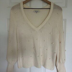 Madewell Bobble Dashwood V-Neck Sweater in Coziest Yarn / X-SMALL / BRIGHT IVORY